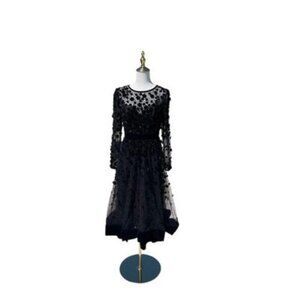 Mac Duggal 67007 Black Fit & Flare Velvet Embellished Dress Size 8 NWT $498